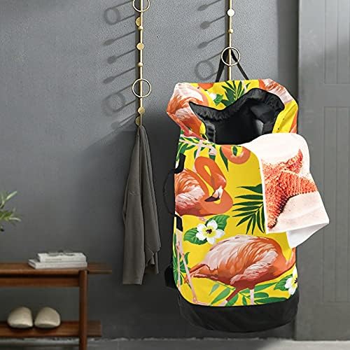 Mochila Tropical Flamingo Saco de Lavanderia Pesada com alças e alças de ombro Viagem Bolsa de roupas com tração de tração Organizador