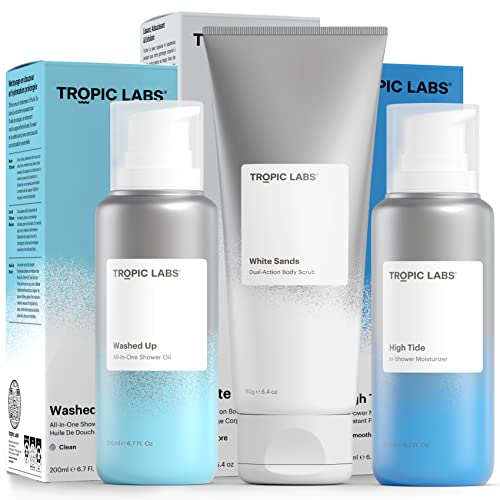 Tropic Labs Bath & Body Conjunto | Tamanho completo | Lavagem do corpo da pele seca hidratante, tratamento esfoliante para