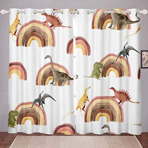 Cortinas de janela de desenho animado EROSEBRIDAL Cortinas de dinossauros Pôsteres iridescentes DRAPES de janela infantil Antigos animais