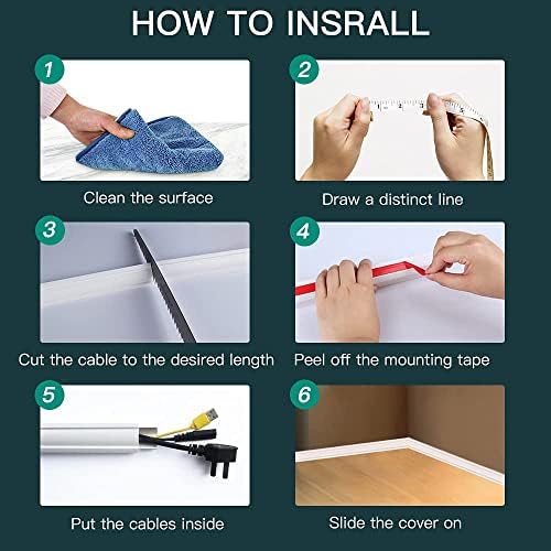 Kit de pista de pista de capa do cordão, corretivo de cordão de 125,6in, hider de cabo pintável na parede, kit de gerenciamento de cabos de canto, corretivo de fio de cordão, cobertura de arame em casa, 8xl15.7in, branco