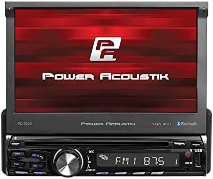 Power Acoustik PD-720B Din único com tela sensível ao toque LCD motorizada de 7 polegadas, DVD, estéreo de carro CD/MP3