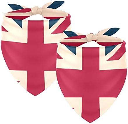 Eu amo as bandanas de cães de bandeira britânica vintage do Reino Unido, 2 pacote de lenço de estimação lavável e lavável Triângulo