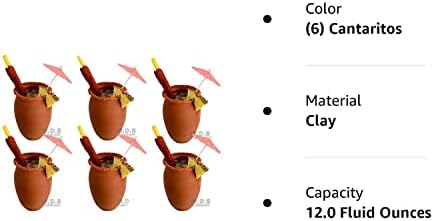 Cozinha e restaurante Supplies Cantarito de Barro 12 oz Jarrito Loco Autentic Margarita Michelada mexicana Red Clay 6 Cantaritos