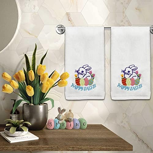 Toalhas de mão de Páscoa Hexagrama Conjunto de 2, decoração de cozinha de Páscoa bordada, padrão de algodão toalha de luxo macia