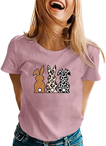 Camisas de Páscoa para mulheres Casual Casual Coelho Rabbit Graphic Summer Bush Tees Crew pescoço Camisas de treino