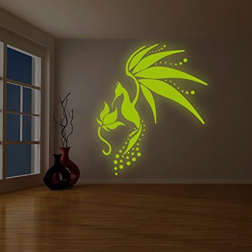Slaf Ltd. Gird de parede de vinil brilhante pássaro de cauda de fada/brilho no adesivo de decoração de arte escura/fantasia luminescente