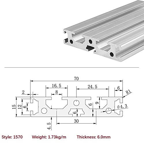 Mssoomm 2 pacote 1570 Comprimento do perfil de extrusão de alumínio 43,31 polegadas / 1100mm prata, 15 x 70mm 15 séries T tipo T-slot