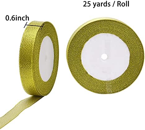 Lividder 3/5 polegadas Metallic Glitter Ribbon Golden e Silvery 4 Roll 100 Yards para Festas de Casamento de Férias