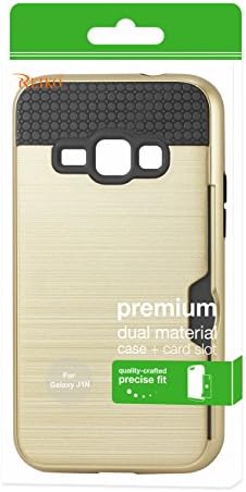 Reiko Samsung Galaxy J1 Case híbrida de armadura Slim com porta -branda do suporte para cartão para Samsung Galaxy J1 - Gold
