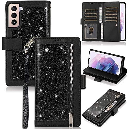 Galaxy S21 PLUS 5G CASE ALTA COM MULHERES DE CURSA, CASA DE PULHA DE ZIPPER DE CATURA MAGNÉTICA DE CATO MAGNÉTICA DE CATO GLITTER KUDEX BLING CASA DE ZIPPER DE ZIPPER COM 9