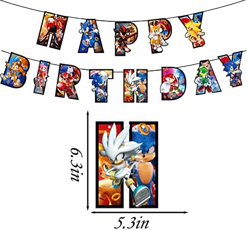 Sonic Birthday Decorations Splears Sonic Party Supplies, 1* Banner de Feliz Aniversário, 12* Holding Whirlpools Cards para meninos e meninas