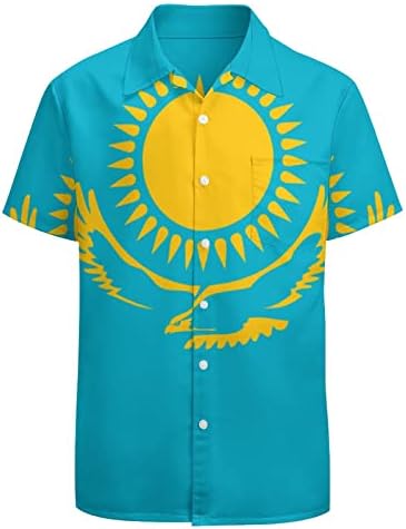 Bandeira do Cazaquistão Casual Manga curta Button Down Button Down Camisa Top de praia para homens