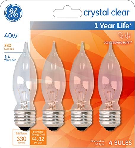 Lâmpadas cristalinas de iluminação GE, lâmpadas de 40 watts, lâmpadas do tipo CA, base média
