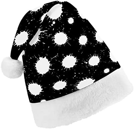Salpistas de tinta preta no chapéu de Papai Noel de Natal Branco para Red Xmas Cap Favors Favors de Ano Novo Festivos