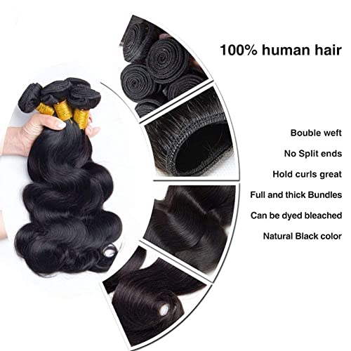 Pacotes de ondas corporais brasileiras com cabelo humano de fechamento cabelos humanos virgens 3 feixes com 4x4 Fechamento de renda Free Parte Human Hair Extensions