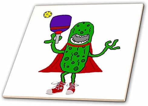 3drosrose engraçado fofo super -herói que joga desenho esportivo de pickleball - azulejos