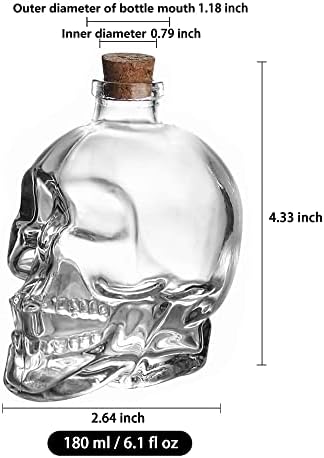 Decanter de crânio de cristal nkadkn, 180 ml de garrafa de vidro de caveira sem chumbo com rolha de cortiça, jarra