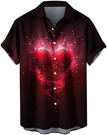 Camisas masculinas de amor de tamanho grande botão casual para baixo camisa dos namorados Tops de férias de férias de