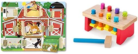 Melissa & Doug Hide and Busca Placa de Atividade de Madeira Fazenda com ímãs de Animais de Barnyard e Bancos de Madeira de Deluxe