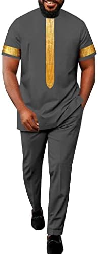 Africano Men Roupas Conjunto de roupas Dashiki Blusa da camisa de manga curta e calça