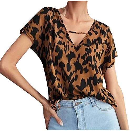Womens Summer Tops elegante impressão de flor Slim Fit Tee T-shirt Casual Cap-deco