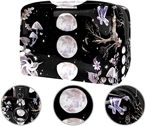 Bolsa de maquiagem de viagem sacos de maquiagem de bolsa de higieness à prova d'água para mulheres e meninas, Celestial Moon Fase Plantas