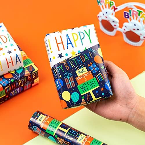 Maypluss reversível de papel de embrulho Roll - Mini Roll - 17 polegadas x 32,8 pés - Design de aniversário