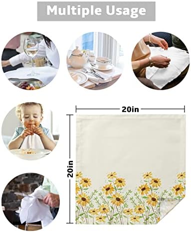Nguardógrafo de pano de jantar floral da primavera 20 x20, guardanapo reutilizável de guardanapo de tecido de poliéster, margarida amarela