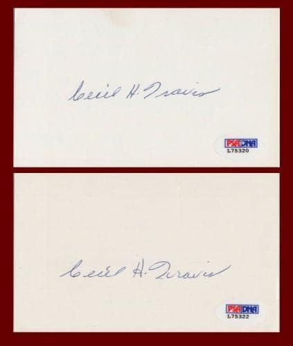 Lote de 23 cartões de índice assinados Cecil Travis com certificação PSA/DNA - assinaturas de corte da MLB