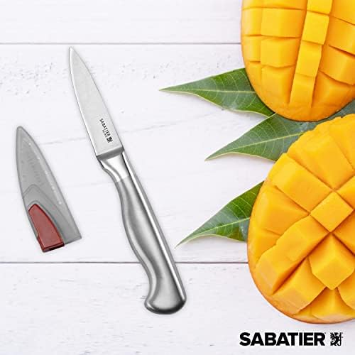 Sabatier forjado aço inoxidável Faca com tampa de lâmina de auto-lesão, faca de cozinha de 3,5 polegadas e ninhada para cortar