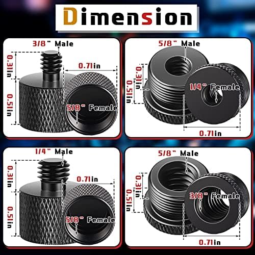 HOTOP 4 peças adaptador de suporte de microfone 5/8 fêmea a 3/8 masculino e 3/8 fêmea para 5/8 masculino 5/8 fêmea