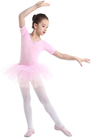 Girls briguos com manga de balé vestido de dança de ginástica saia de collant com tutu vestido de dança clássica de dança de dança