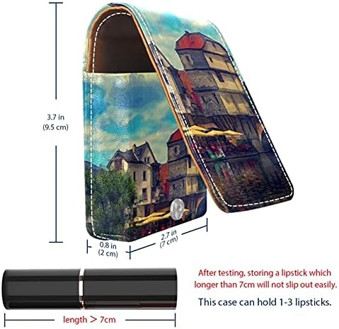 Mini estojo de batom com espelho para bolsa, arquitetura Building Bridge House Organização de caixa portátil