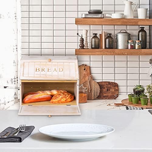 Homekoko Vintage Dupla Camada Grande Caixa de pão para balcão de cozinha, design retrô de madeira vintage Bin de armazenamento