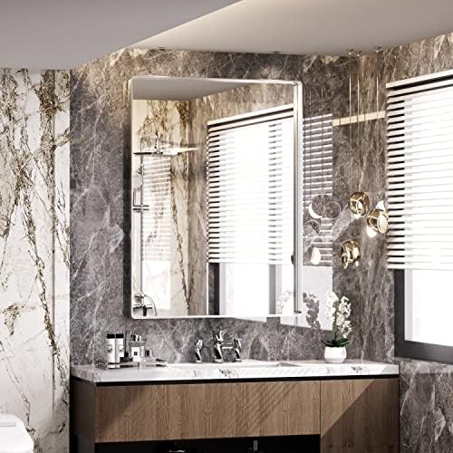 Espelho de banheiro prateado iskm, 36 x 28 polegadas de metal retangular espelho montado na parede para decoração de casa de fazenda minimalista moderna pendura horizontal ou vertical