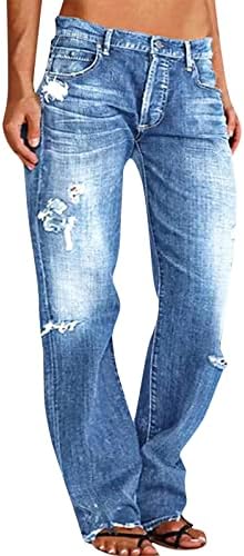 jeans de perna reta de iluguu para mulheres rasgadas jeans com cintura baixa para mulheres abotoar as mulheres da camisa
