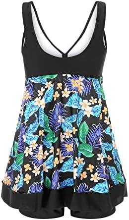 KOIPPIMEL 2 peças Tankini maiô estampa floral tampas femininas tampas solteiras Top de ajuste solto com boyshorts Controle de barriga preto #2, grande