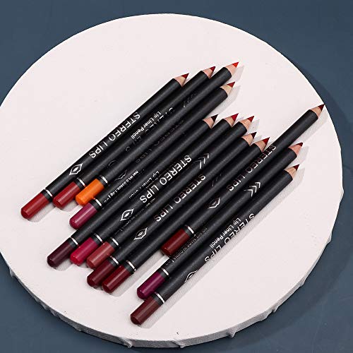 Lot de 12 pcs Definir 12 cores Conjunto profissional de lábios, lápis à prova de lábios foscos, conjunto de caneta cosmética lisa e lábio