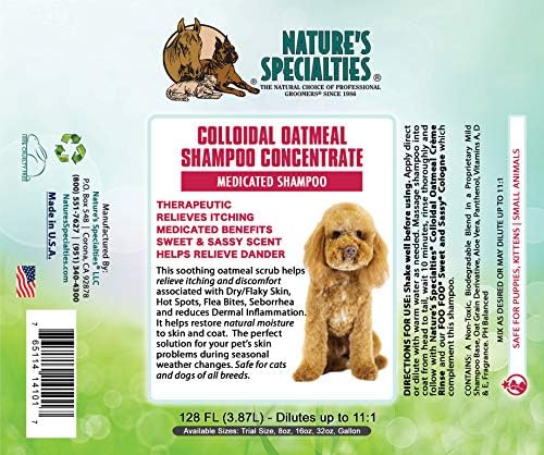 Especialidades da Natures Avela coloidal Oatmeal Ultra Concentrado Shampoo para Animais de estimação, Até 1,5 galões, escolha natural para cuidadores profissionais, alivia a coceira, feita nos EUA, 16 onças