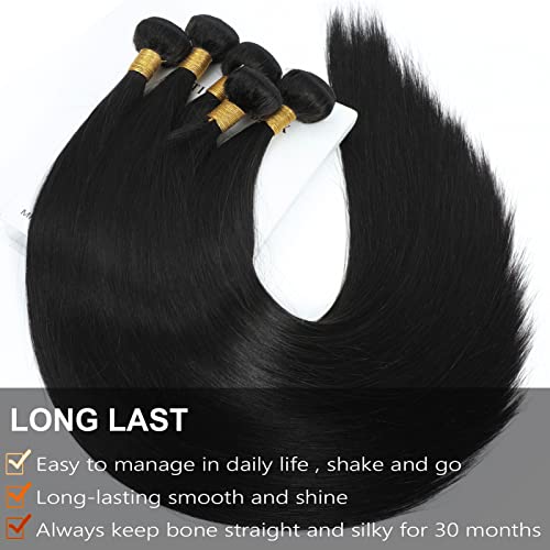 Feaicr pacote reto cabelos humanos 15a melhores feixes de cabelos crus 28 polegadas Cabelo humano Pacéis de cabelo brasileiros retos, pacote único sem emaranhado