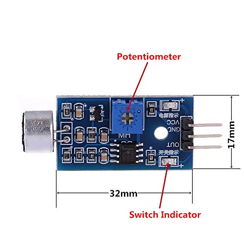 ANMBEST 5pcs Sensor de microfone vermelho AVR PIC PIC de alta sensibilidade Módulo de detecção de som LM393 Comparadores diferenciais