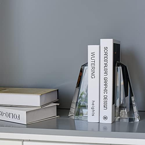 Kitcom Made Crystal Bookends Half-Obelisk Design, 1 par de alterações decorativas de livros de mesa para escritório, casa, mesa