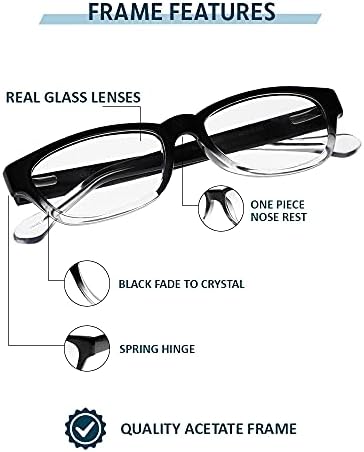 Lentes de vidro de leitura de vidro transparente lentes de vidro reais na estrutura de acetato elegante disponível na ampliação da leitura +0,25 a +3.00