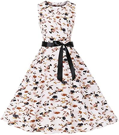 Vestido floral vintage feminino sem mangas o veste de tea par da festa dos anos 50, vestido de cocktail retro vestido de casamento vestido de convidado