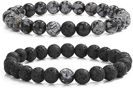 Mengpa Mens Bracelets com contas de contas combinando com braceletes de braceletes foscos de lava rocha para mulheres