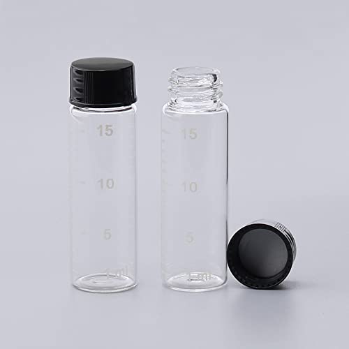CSFGlassBottles 36 Pacote 15 ml Amostra de vidro transparente frascos de amostra com escala, garrafas de vidro vazias com garrafas de amostragem de líquido de tampa de tampa de parafuso para produtos químicos de laboratório de química