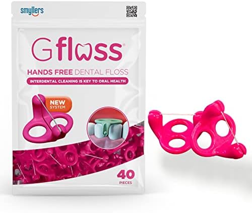 Gfloss Hands Free Dental Floss - 40 contagem - Flugross sem sabor para adultos - Fácil de usar em qualquer lugar - brilhar com confiança com palhetas discretas de fio dental