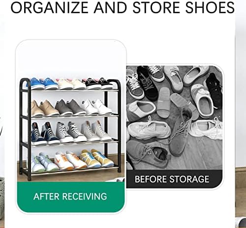 Yifey Rack de sapatos de 4 camadas, prateleira de sapato de metal para armário de quarto, armazenamento de sapatos resistentes