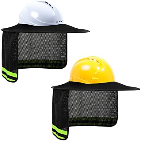 TCCFCCT Hard Hat Hat Sun, escudo de sol de pescoço em malha completa com faixa refletiva, alta visibilidade da tom de pescoço de viseira para acessórios de hard -hat, preto, 2 pacotes