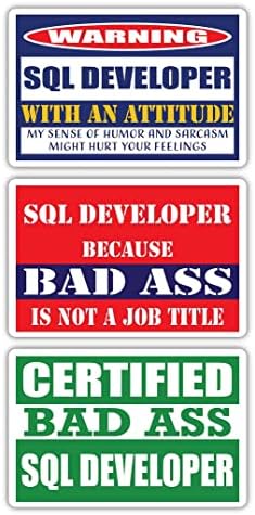 Desenvolvedor SQL de Bad Ass Certified com A Atitude Adesivos | Idéia de presente de carreira de ocupação engraçada | Decalques de adesivos de vinil 3M para laptops, chapéus, janelas